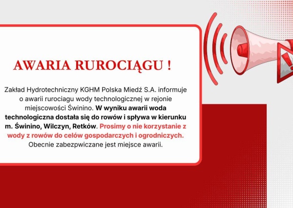 Pękł rurociąg KGHM. Woda technologiczna zalała rowy, mieszkańcy otrzymali pilny komunikat