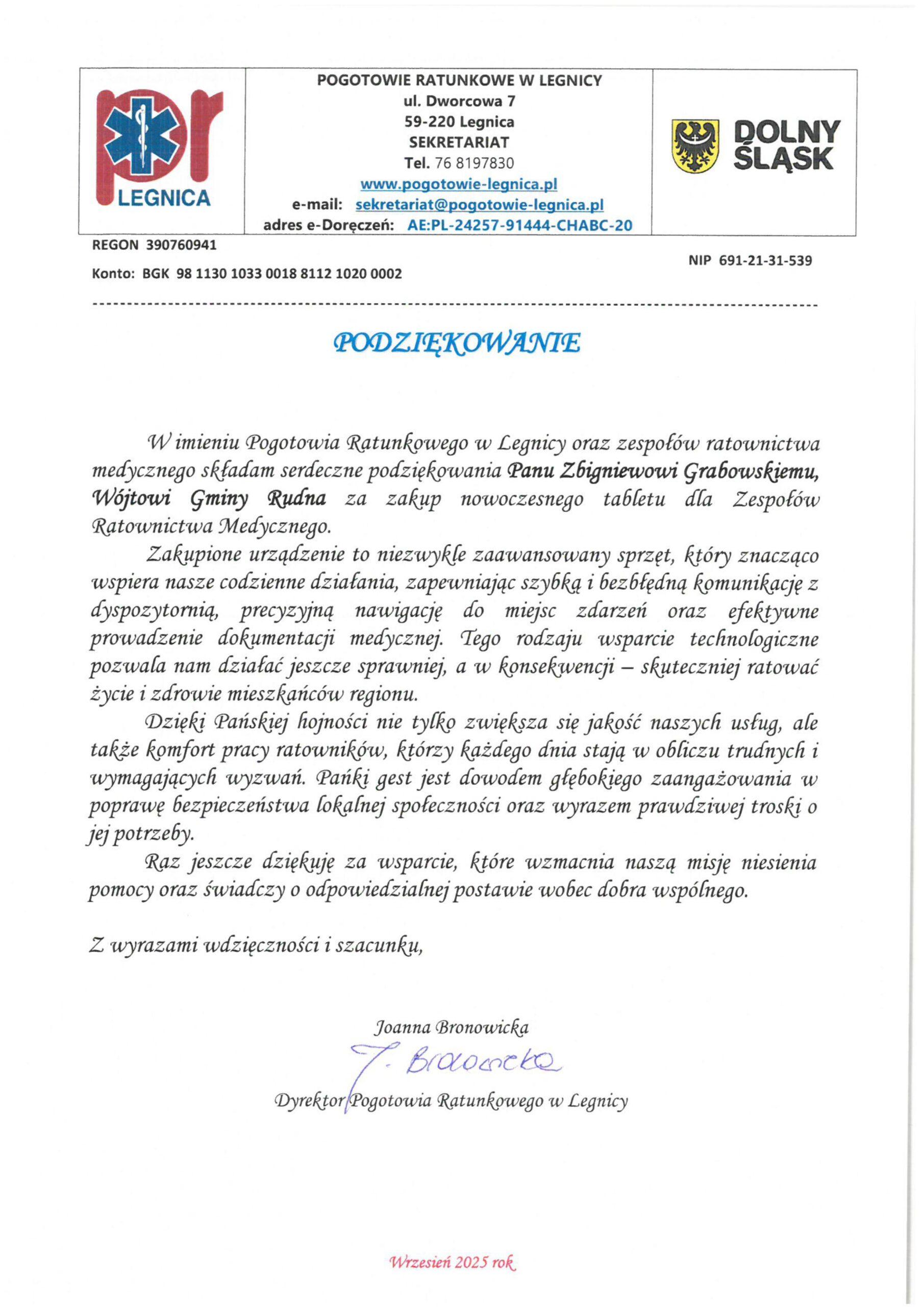 Gmina Rudna podarowała pogotowiu ratunkowemu tablet