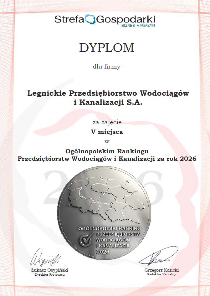 Legnickie Wodociągi na 5. miejscu w ogólnopolskim rankingu