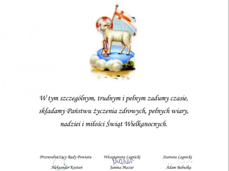 Władze Powiatu Legnickiego z Wielkanocnymi życzeniami