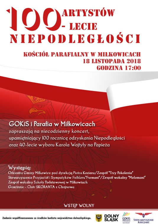 100 artystów na 100-lecie Niepodległej w Miłkowicach