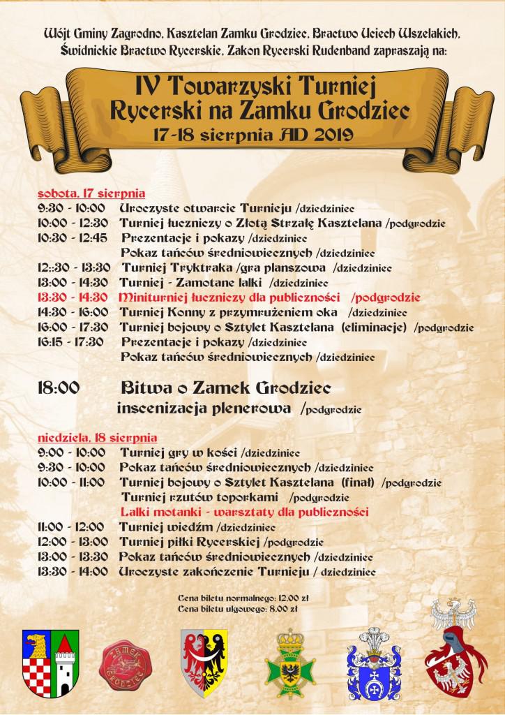 Zaproszenie na zmagania rycerzy na zamku na Grodźcu