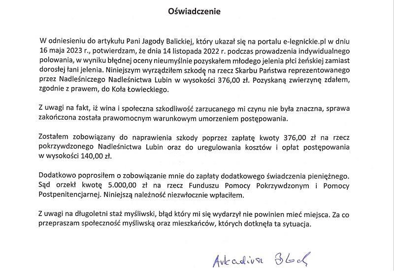 oświadczenie bloch