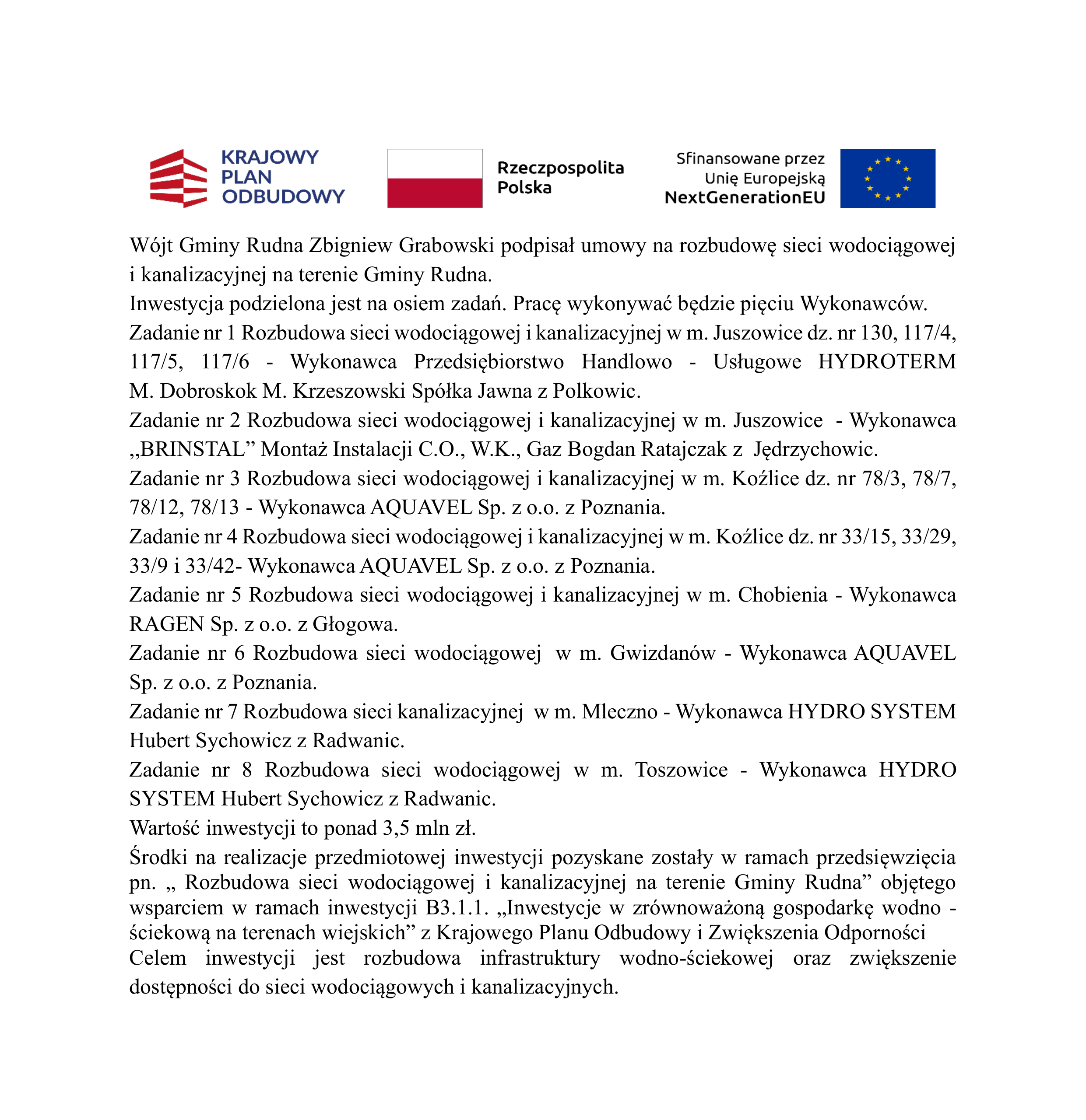 Rozbudują sieć wodociągową i kanalizacyjną w całej gminie