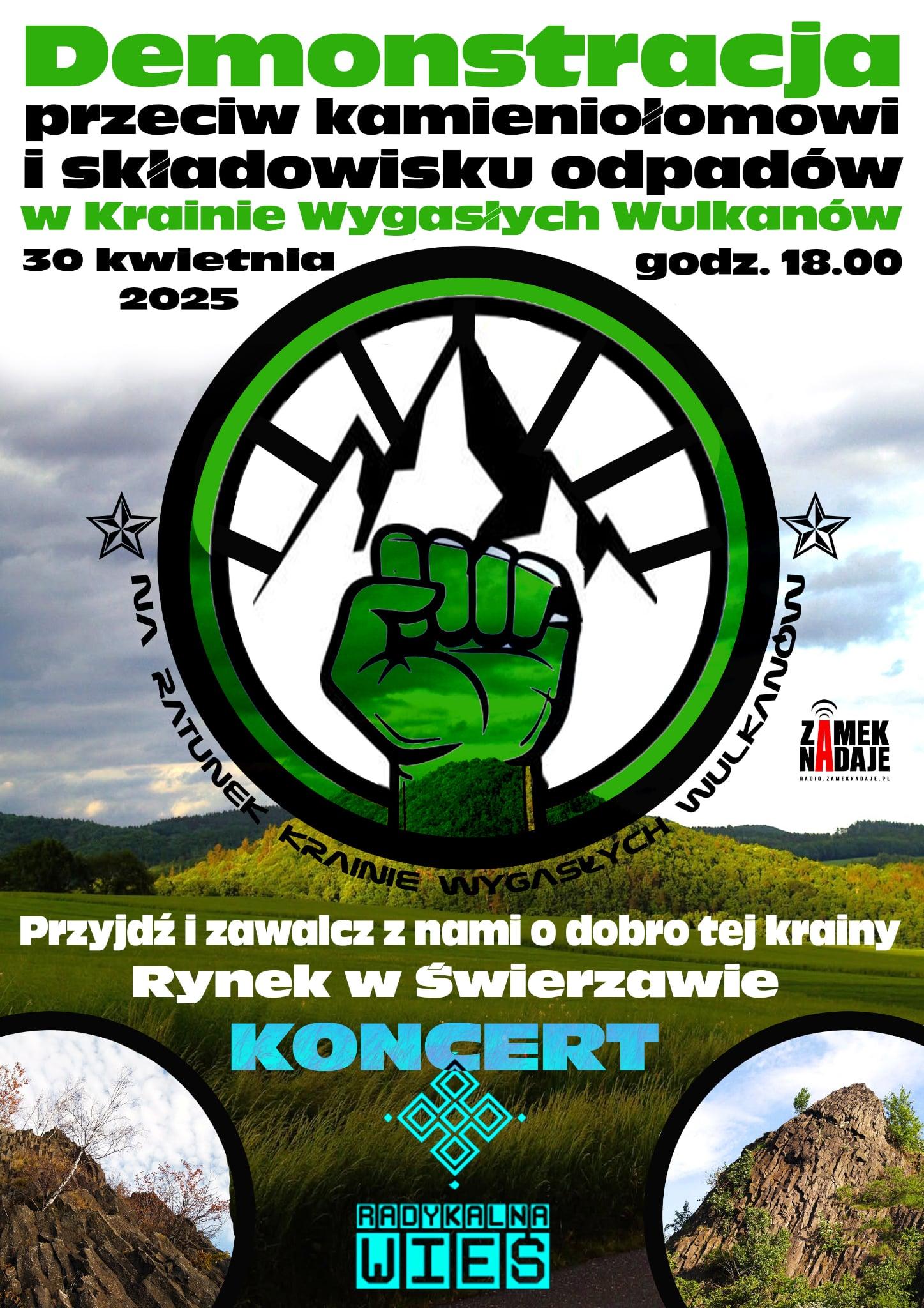Demonstracja przeciwko zniszczeniu Krainy Wygasłych Wulkanów