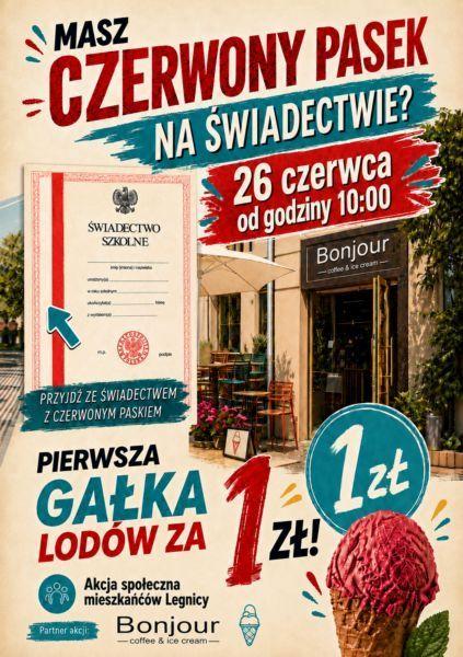 Czerwony pasek na świadectwie? W Legnicy pierwsza gałka lodów za złotówkę!