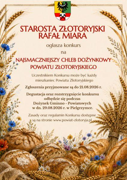 Rusza konkurs na Najsmaczniejszy Chleb Dożynkowy Powiatu Złotoryjskiego. Starosta zaprasza mieszkańców