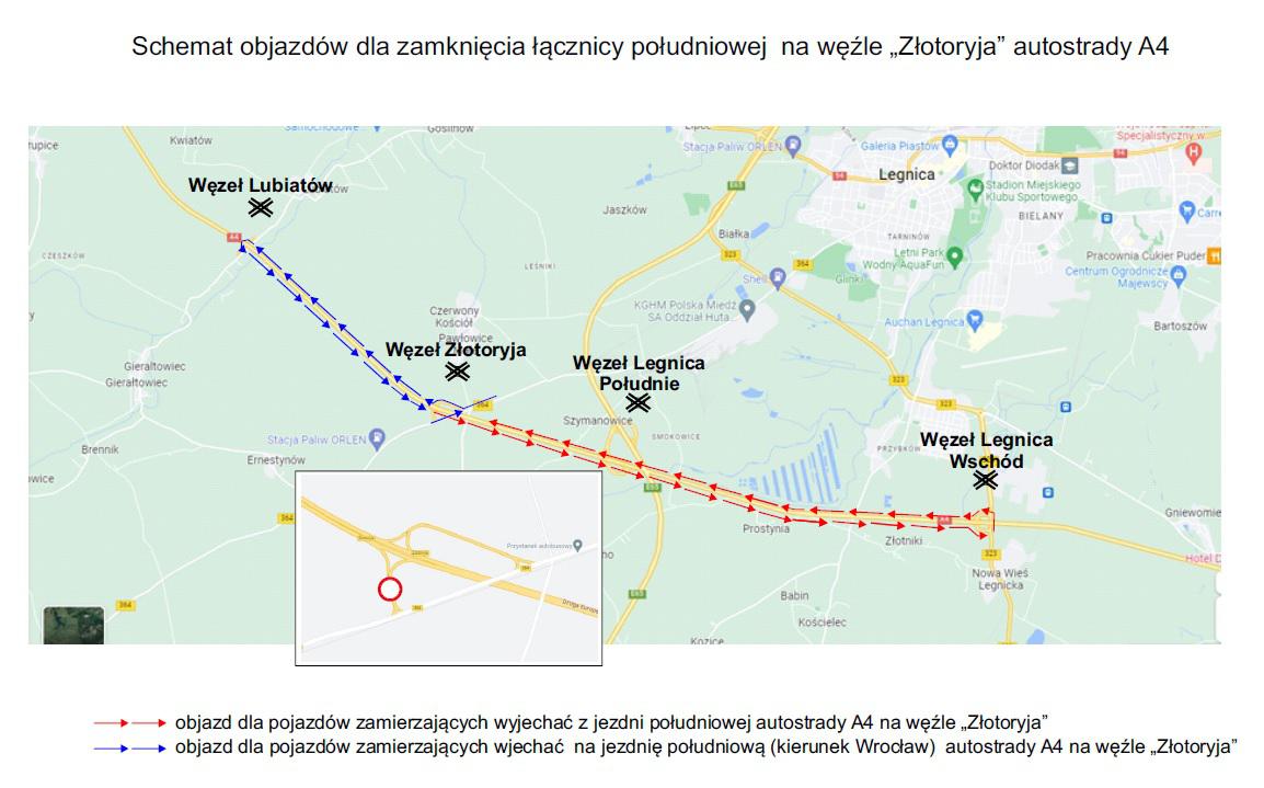 Węzeł na A4 tymczasowo zamknięty! Do Wrocławia przez Lubiatów