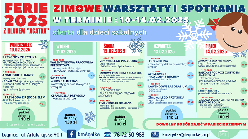 Ferie zimowe z Klubem "Agatka". Warsztaty i spotkania tematyczne