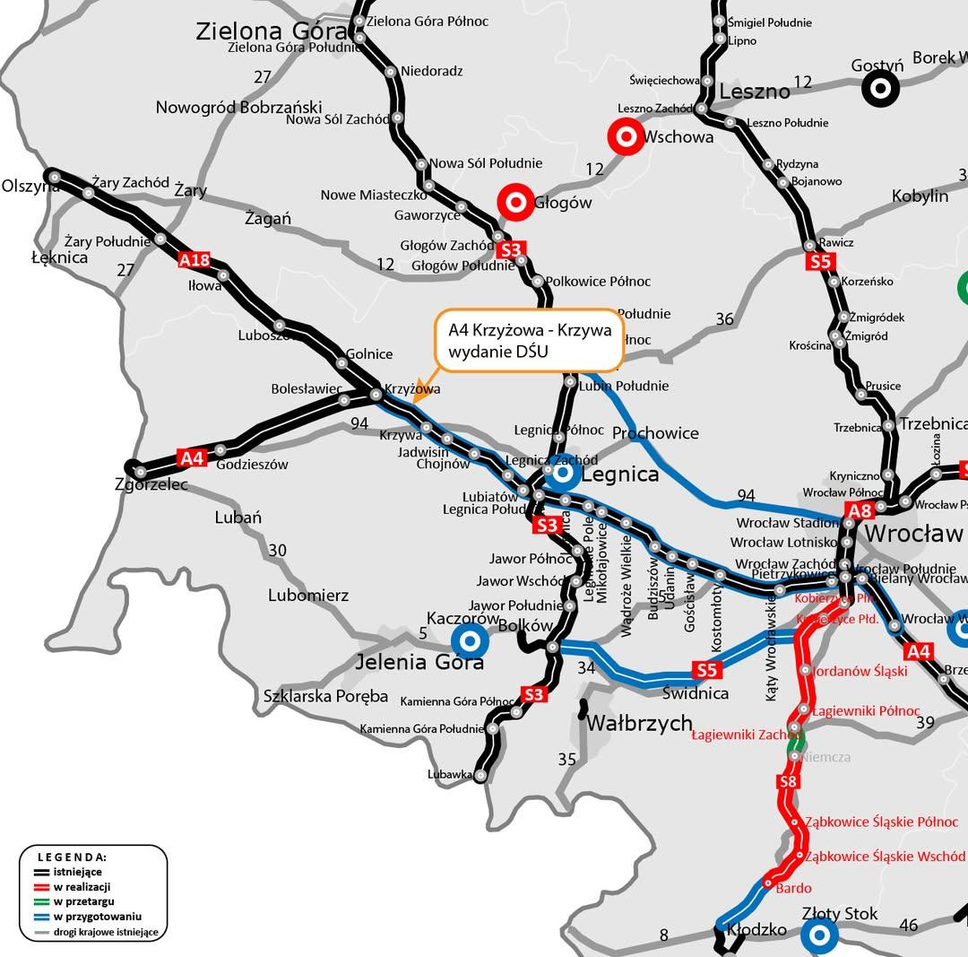 Jest pierwsza decyzja środowiskowa dla rozbudowy A4 Krzyżowa – Legnica