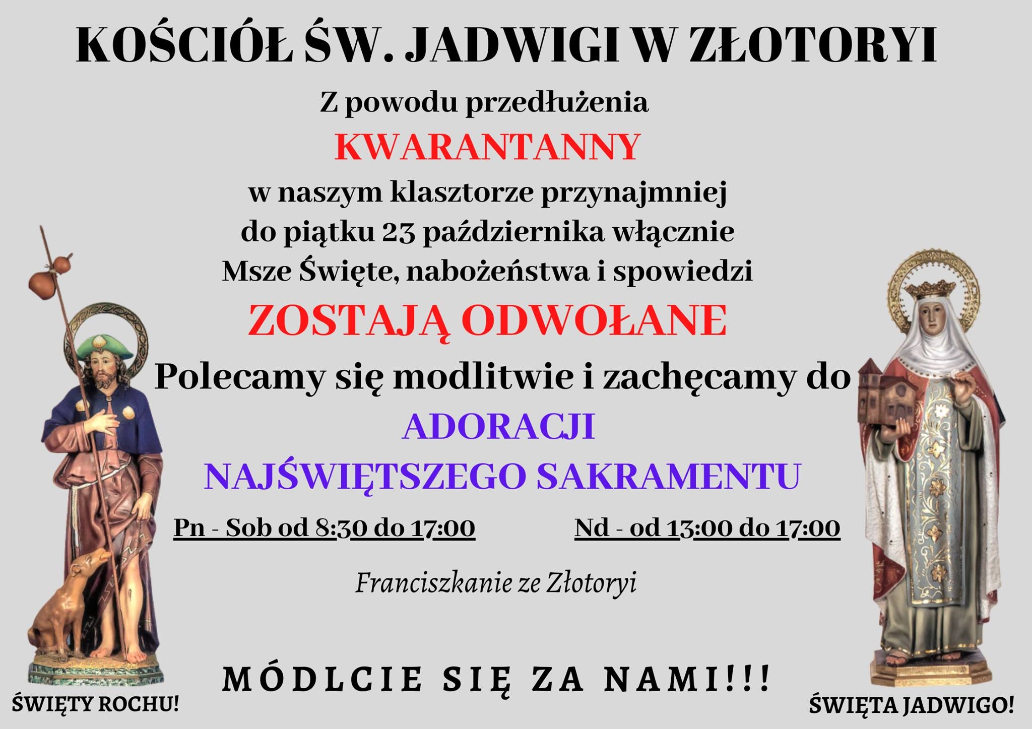 Bez mszy u franciszkanów. Przybywa zakażonych